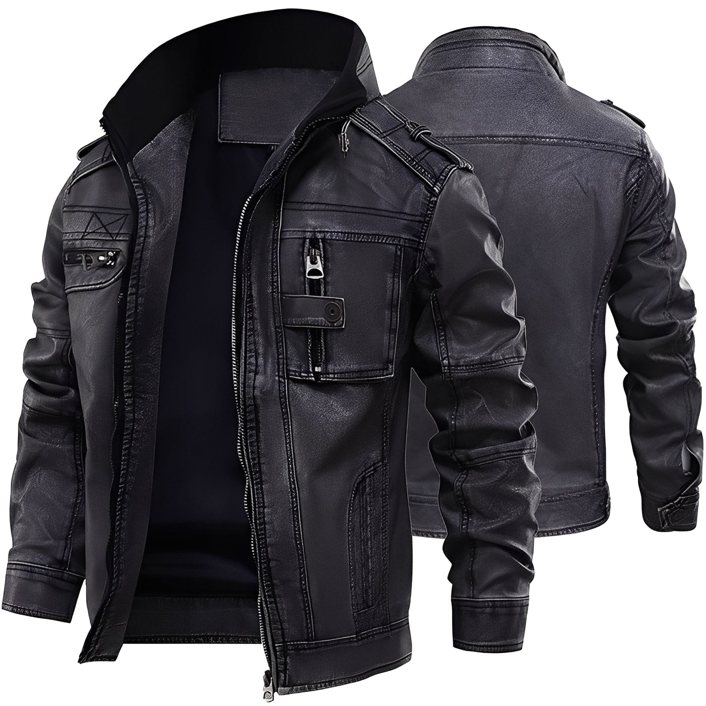 Kevin - Clásica Chaqueta de Cuero con Bolsillos para Hombres