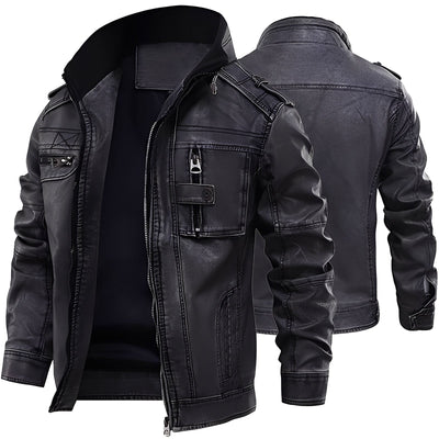 Kevin - Clásica Chaqueta de Cuero con Bolsillos para Hombres