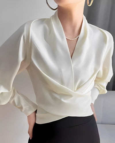 Annora - Elegante blusa de satén de manga larga para mujer