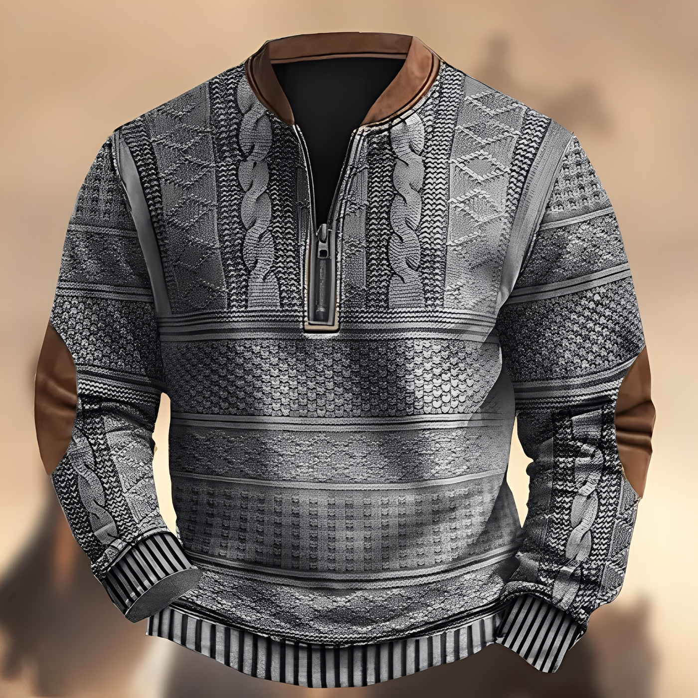 Edmund - Suéter casual impreso con cremallera para hombres