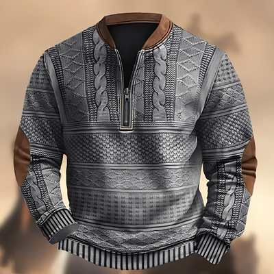 Edmund - Suéter casual impreso con cremallera para hombres