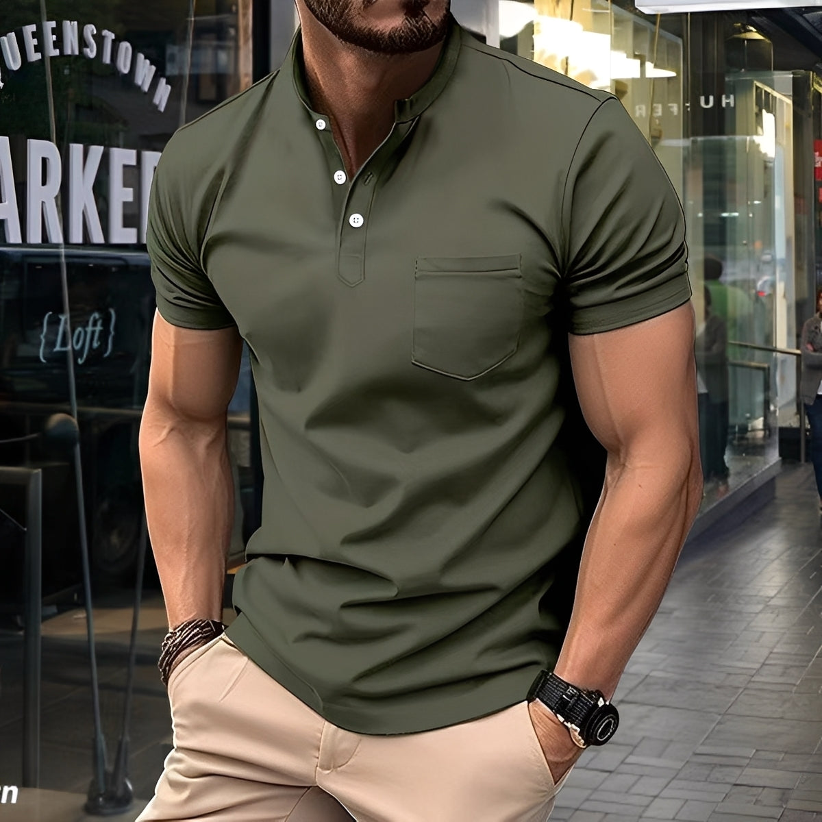 Darwin - Casual, sencillo Poloshirt con cuello medio para hombres