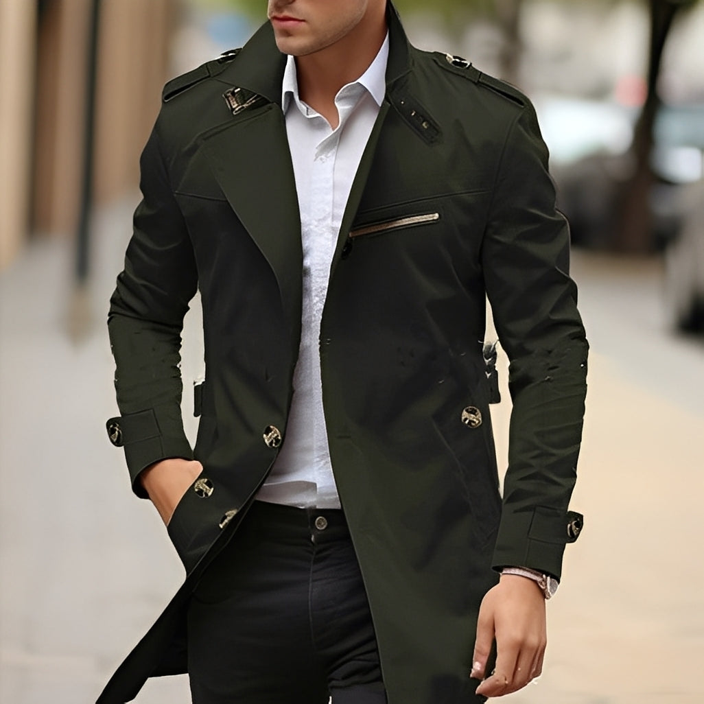 Derrick - Trench elegante con solapas para hombres