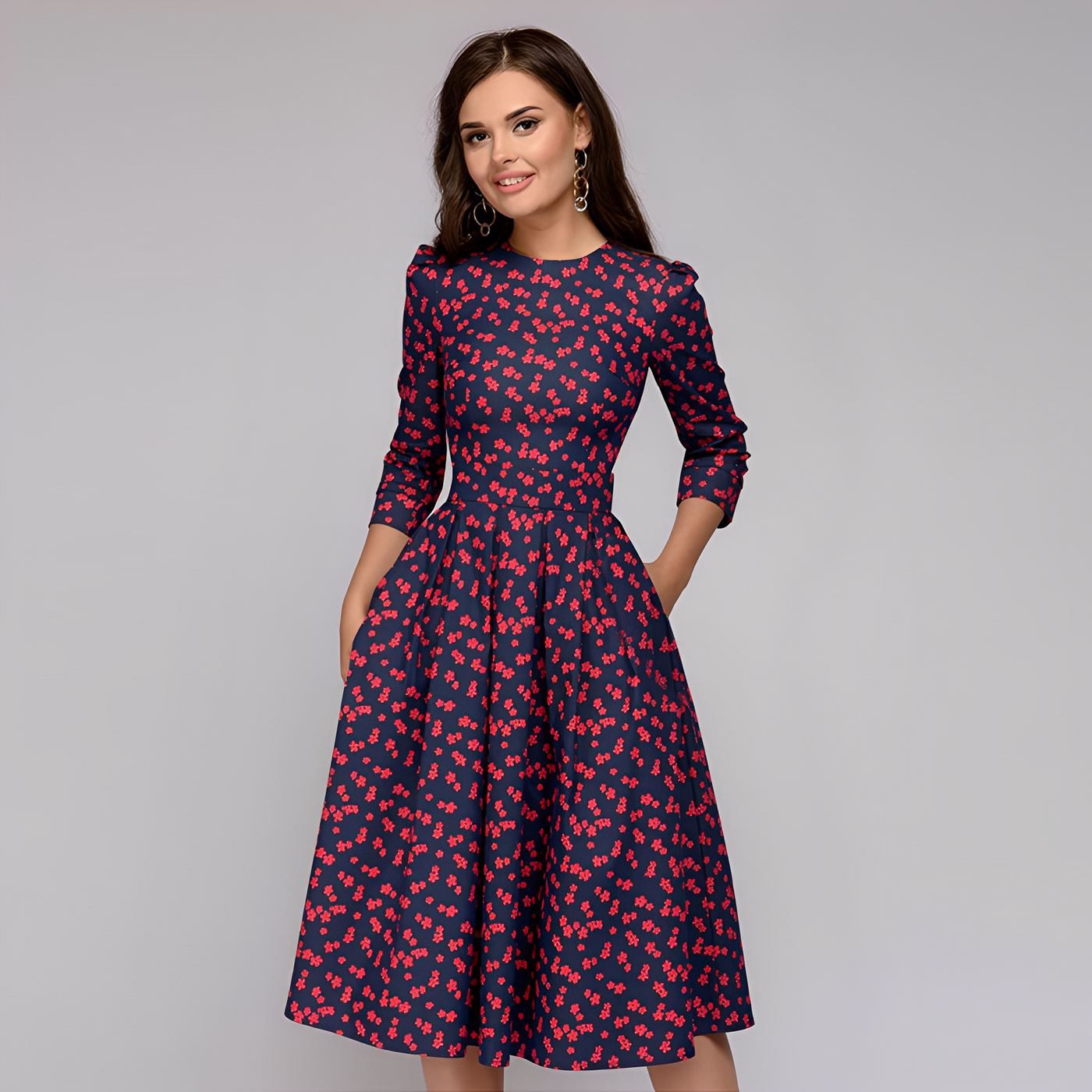 Elisabeth - Elegante vestido de manga larga con estampado floral para mujeres