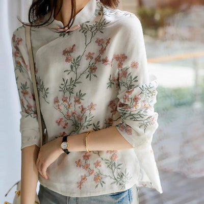 Charnette - Elegante blusa de lino bordada para mujer