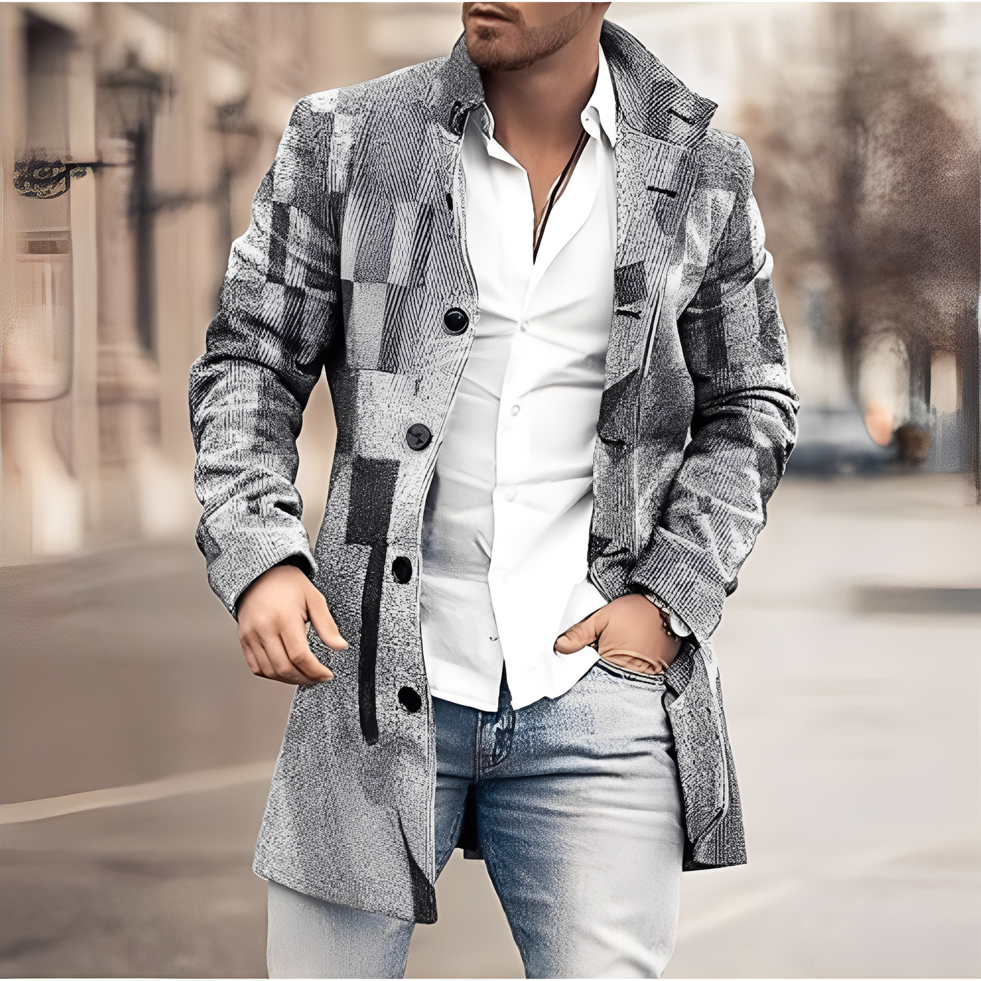 Darden - Abrigo largo de tweed casual para hombres