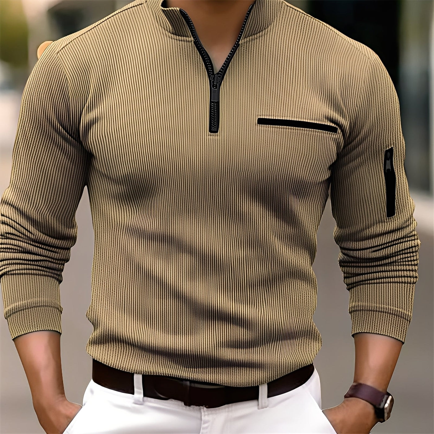 Donovan - Elegante suéter rayado con bolsillos para hombres