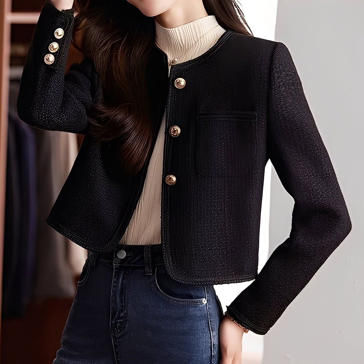 Trecia - Elegante chaqueta corta de tweed para mujer