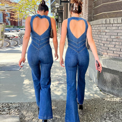 Suzanne - Jumpsuit veraniego sin espalda de denim para mujeres