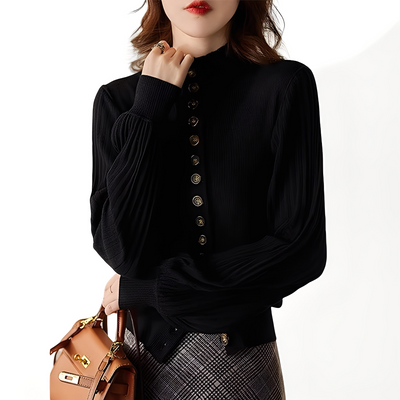 Adelyn - Top de punto casual con mangas de farol para mujer
