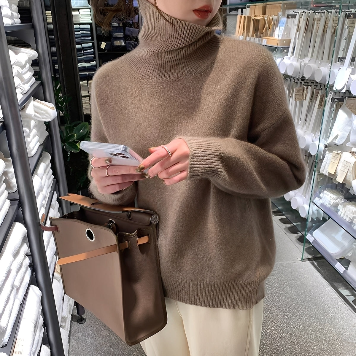 Natalia - Elegante suéter de cuello alto de cachemira para mujeres