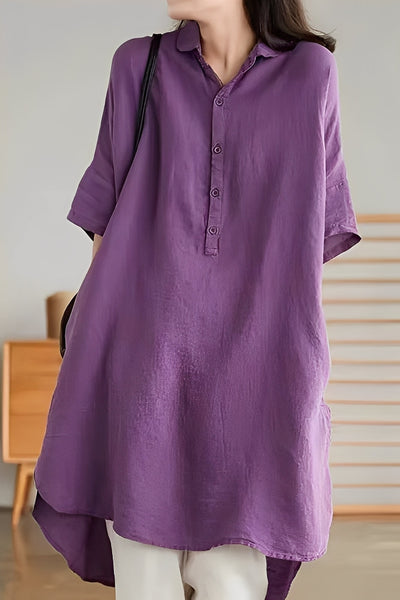 Krystina - Vestido Camisa Suelto de Lino para Mujer