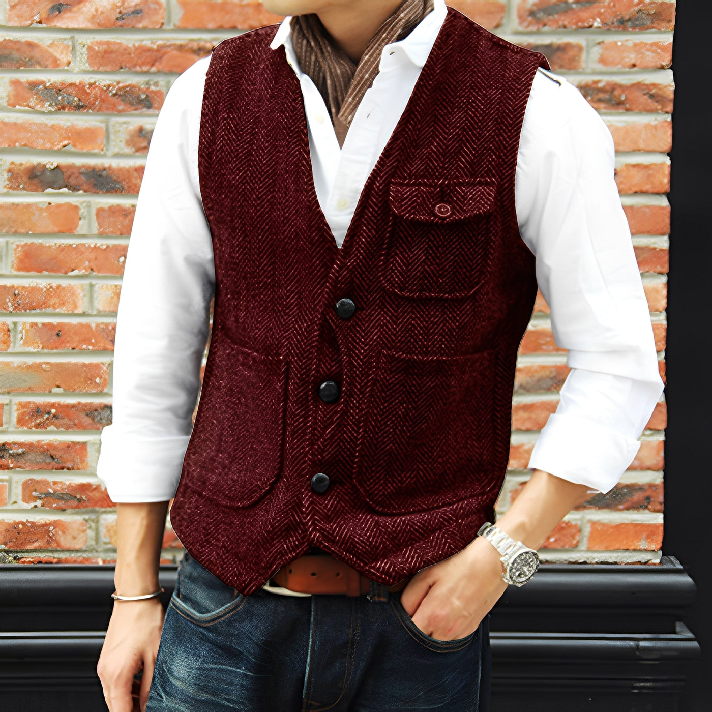 Matthew - Elegante chaleco de tweed con bolsillos para hombres
