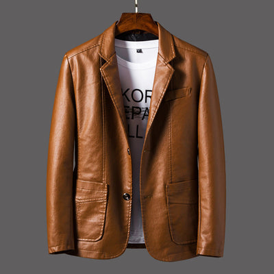 Jayceon - Chaqueta de cuero moderna con cuello con solapa para hombres