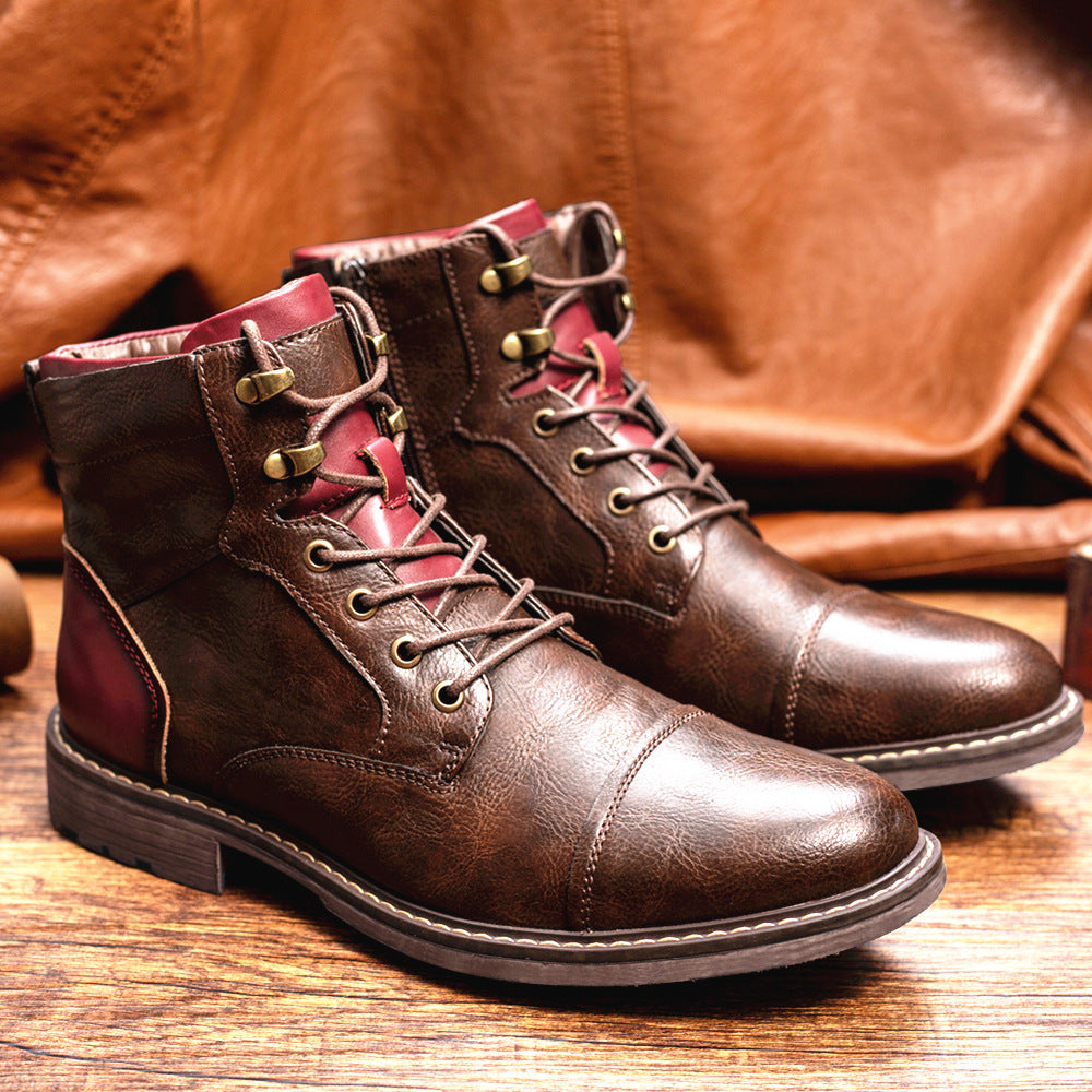 Louis - Botas retro de cuero con cremallera para hombres