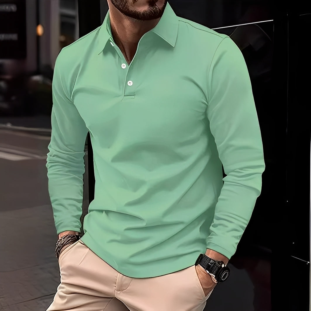 Dudley - Camisa Polo Casual de Manga Larga con Botones para Hombres