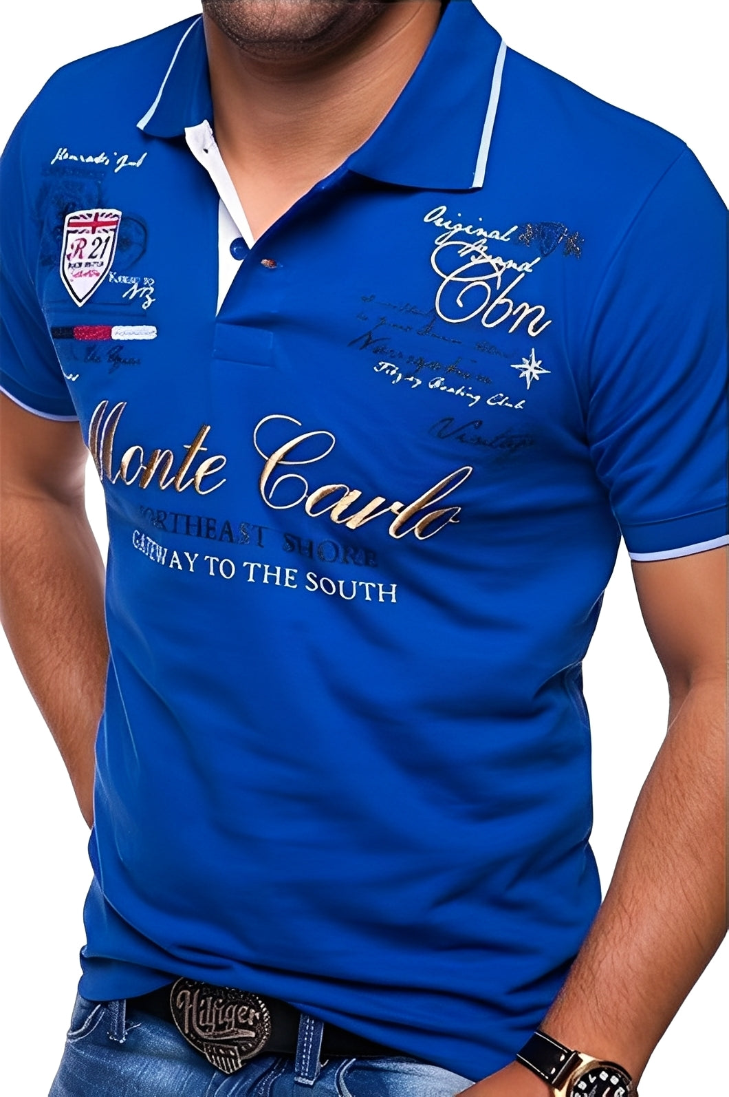 Brent - Camiseta polo casual con imagen para hombres