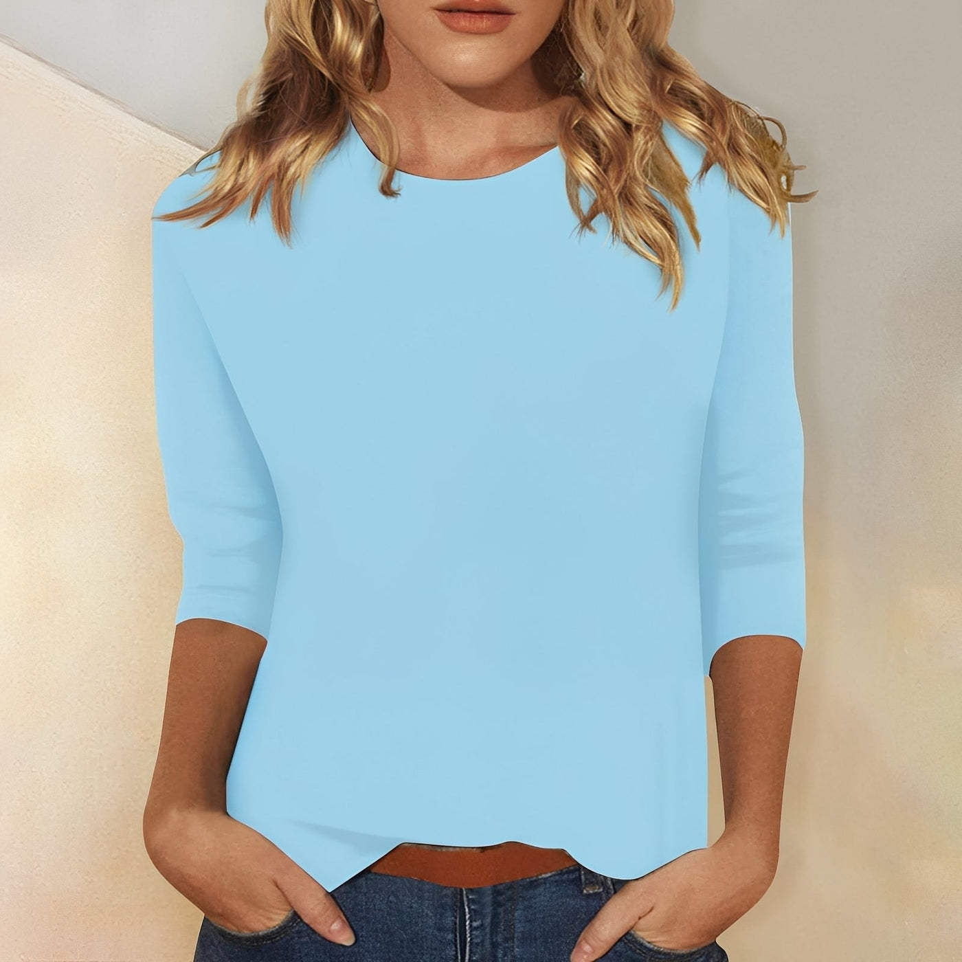 Katherina - Camiseta de manga larga casual con cuello redondo para mujer