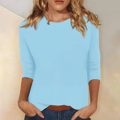 Katherina - Camiseta de manga larga casual con cuello redondo para mujer
