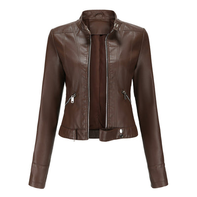 Madeline - Chaqueta de Cuero Elegante con Cuello Alto para Mujeres