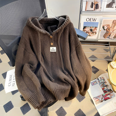 Haylee - Suéter de punto casual con capucha y tapeta para mujer
