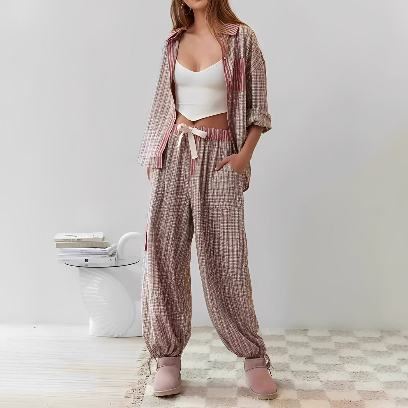 Elenora - Cómodo, casual conjunto de pijama de dos piezas para mujeres
