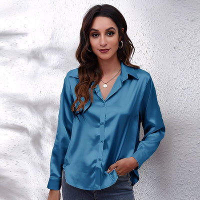 Haylee - Camisa de seda de manga larga casual para mujer