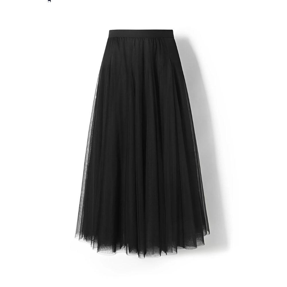 Kelly - Falda midi casual de malla plisada para mujer