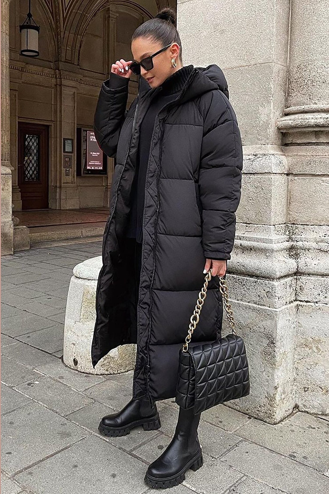 Khloe - Cálido, largo, acolchado abrigo de invierno para mujeres