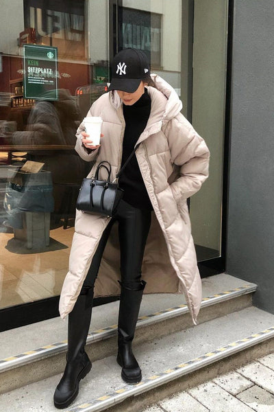 Khloe - Cálido, largo, acolchado abrigo de invierno para mujeres