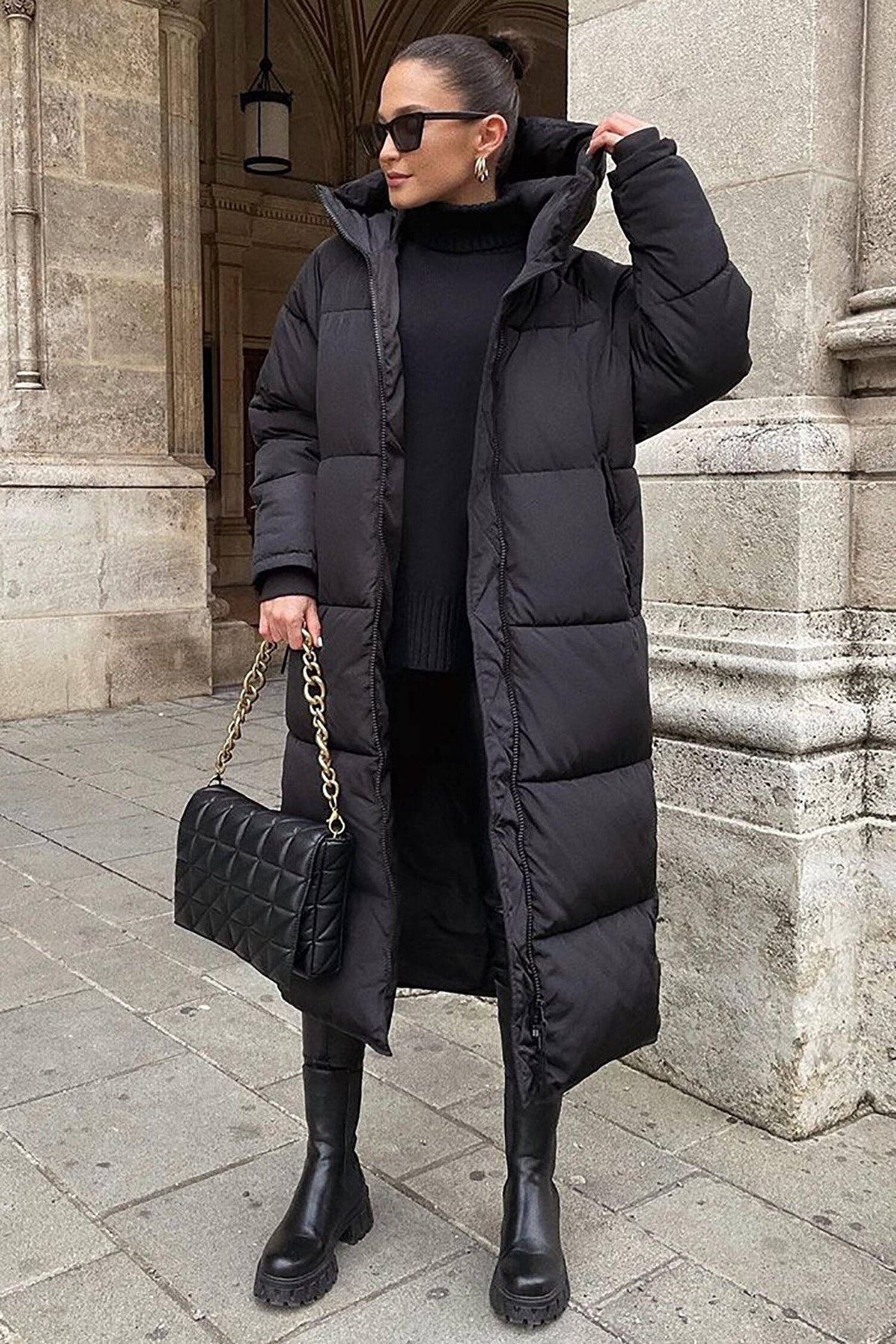 Khloe - Cálido, largo, acolchado abrigo de invierno para mujeres