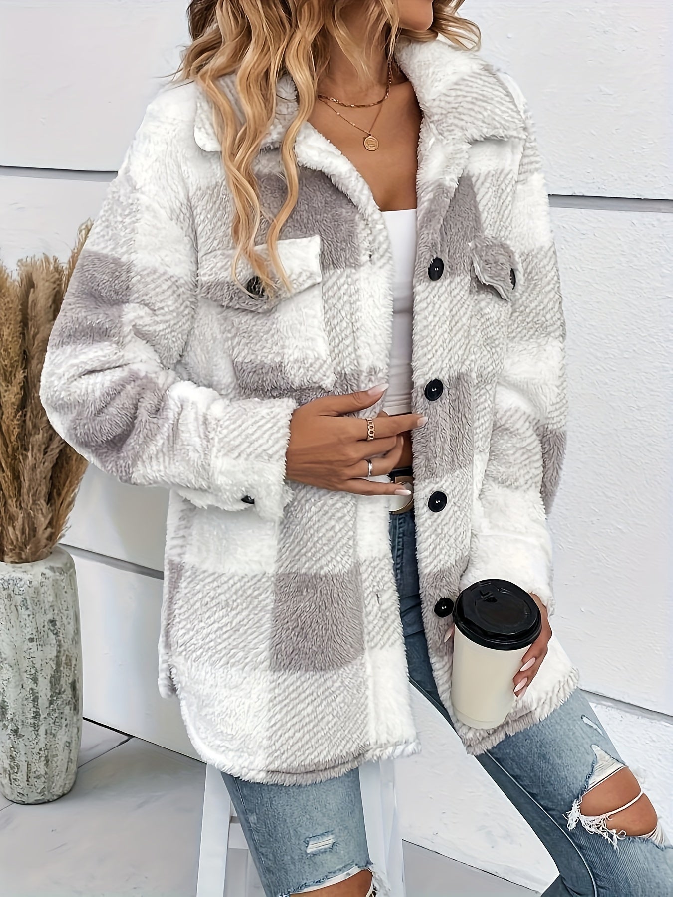 Julie - Chaqueta de forro polar caliente con patrón de cuadros para mujeres