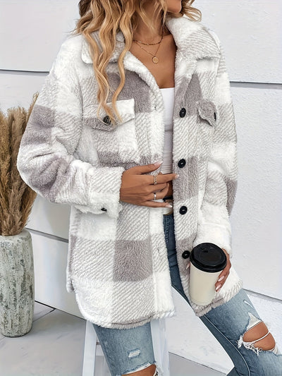 Julie - Chaqueta de forro polar caliente con patrón de cuadros para mujeres