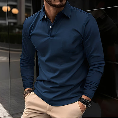 Dudley - Camisa Polo Casual de Manga Larga con Botones para Hombres
