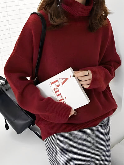 Adrienne - Suéter de cashmere con cuello alto, estiloso, suelto y cómodo