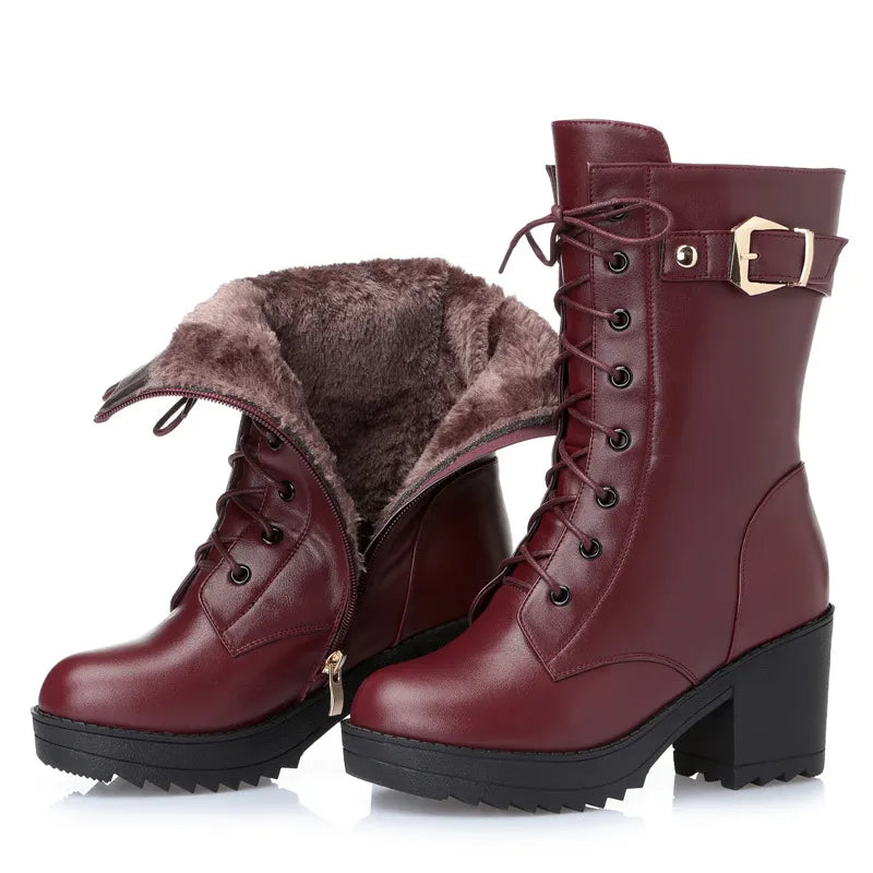 Claudia - Clásicas botas de invierno de cuero negro