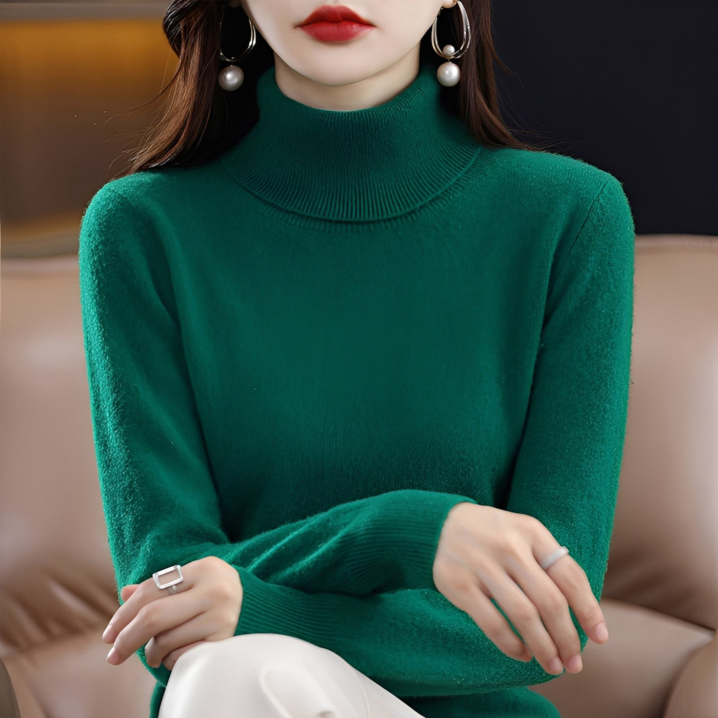 Jocelin - Suéter de Cuello Alto Ajustado para Mujeres