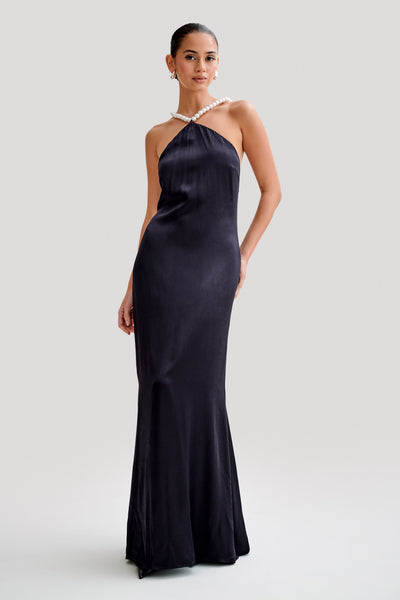 Celine Blanche maxi vestido de satén con cuentas