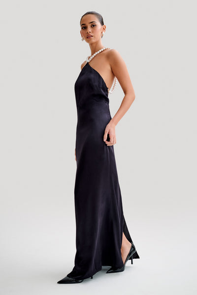 Celine Blanche maxi vestido de satén con cuentas