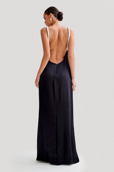 Celine Blanche maxi vestido de satén con cuentas