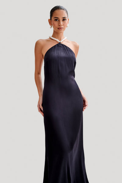 Celine Blanche maxi vestido de satén con cuentas