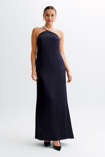 Celine Blanche maxi vestido de satén con cuentas