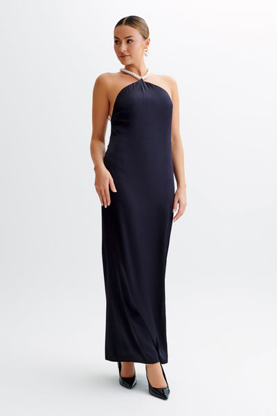 Celine Blanche maxi vestido de satén con cuentas