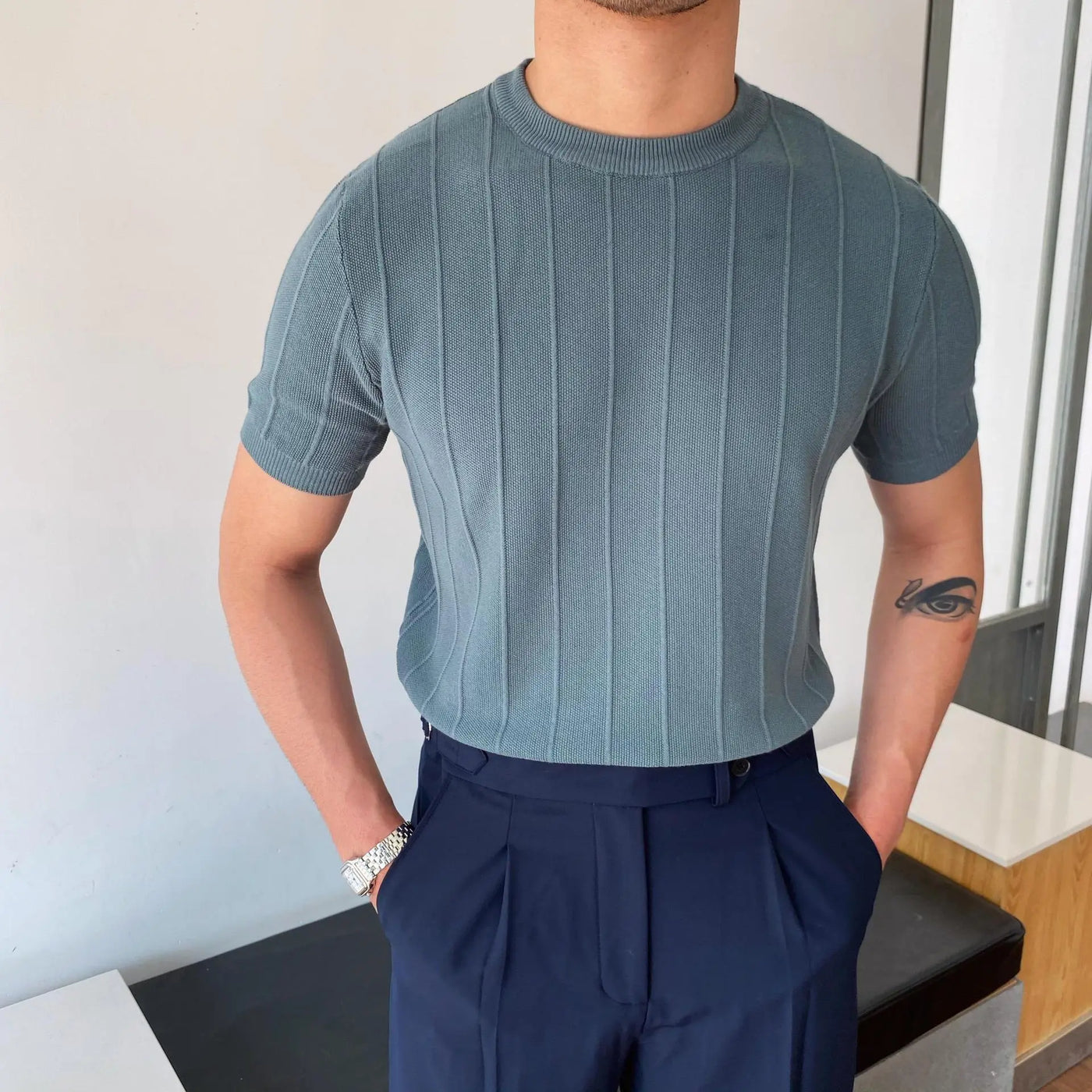 Sokka - Camiseta casual acanalada para hombres