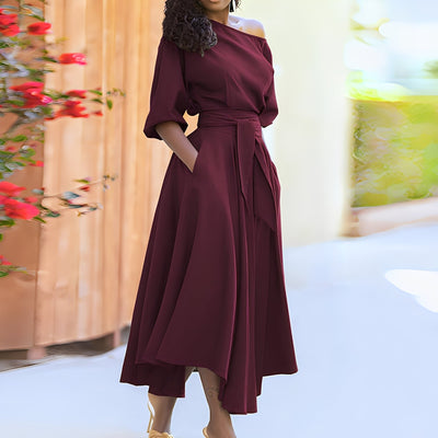 Dahlia - Elegante vestido sin hombros con cinturón para mujeres