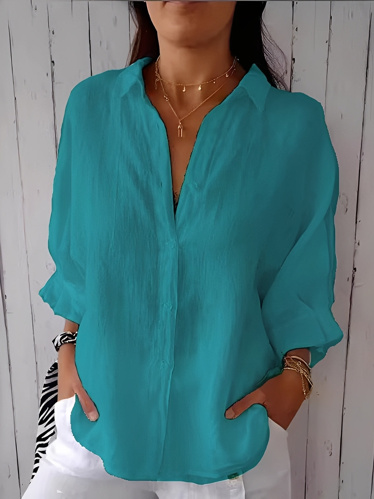 Griselda - Camisa suelta de algodón y lino para mujeres