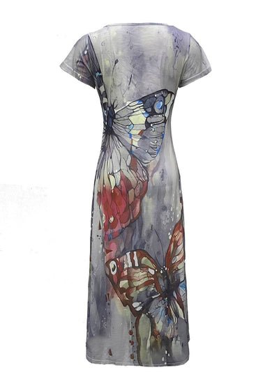 Sara - Vestido con Escote en V y Mariposas para Primavera y Verano