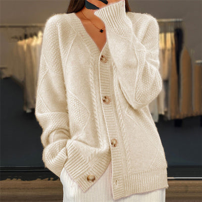 Jocelin - Chaqueta de punto suelta con patrón de brocado para mujeres