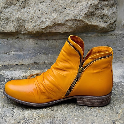 Veronica - Botas de cuero retro con cremallera para mujer