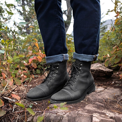 Jaydon - Botas retro de cuero con punta redonda para hombres